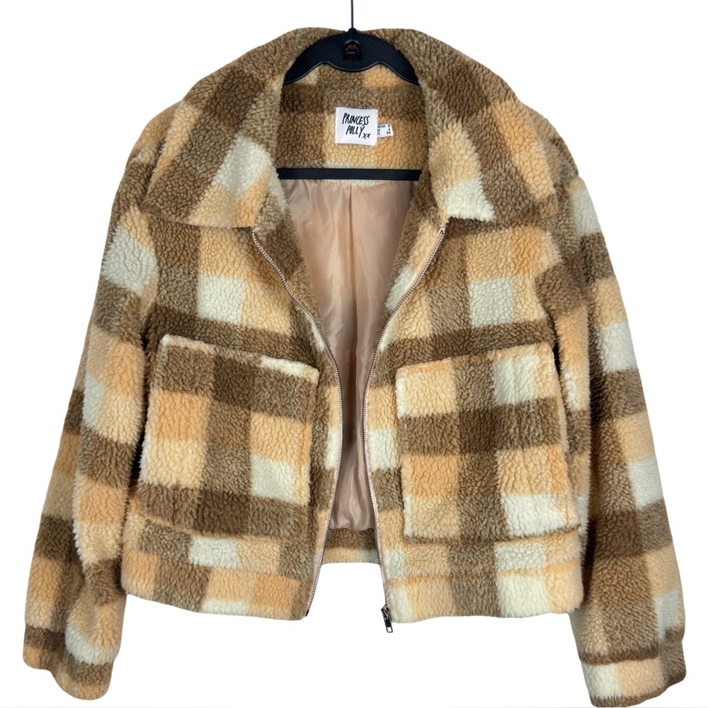 Princess Polly Doria Plaid Sherpa Cabincore Teddy Jacket - Picture 4 of 9